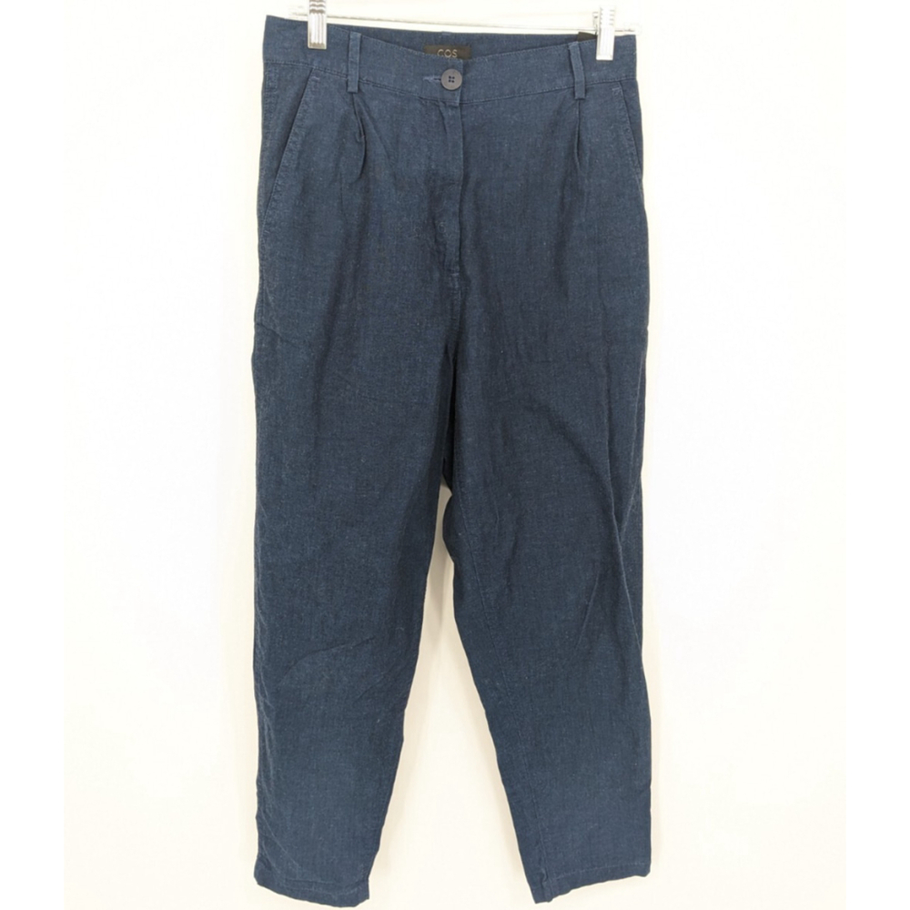 Cos Pants Womens 2 Blue Cotton Straight Leg Casual Office Career Trousers